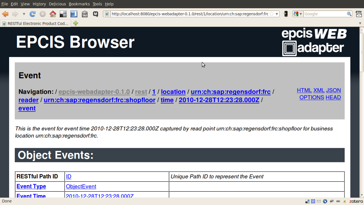 Fosstrak EPCIS Webadapter HTML browser